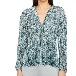 VINCE Berry Blooms Floral Print Pleated Blouse